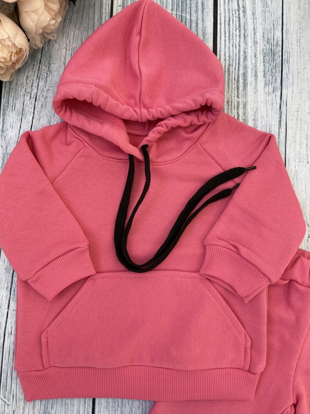 311-М. Свитшот с капюшоном + Штаны, хлопок 65%, 35% ПЭ, 3-х нитка ( без начеса) малина 80,86,92