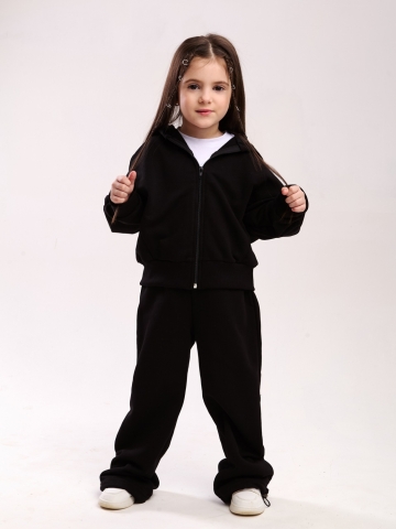 344-Ч. Костюм детский оверсайз на молнии, черный, хлопок 65%, 35% ПЭ, 3-х нитка без начеса 98,104,110,116